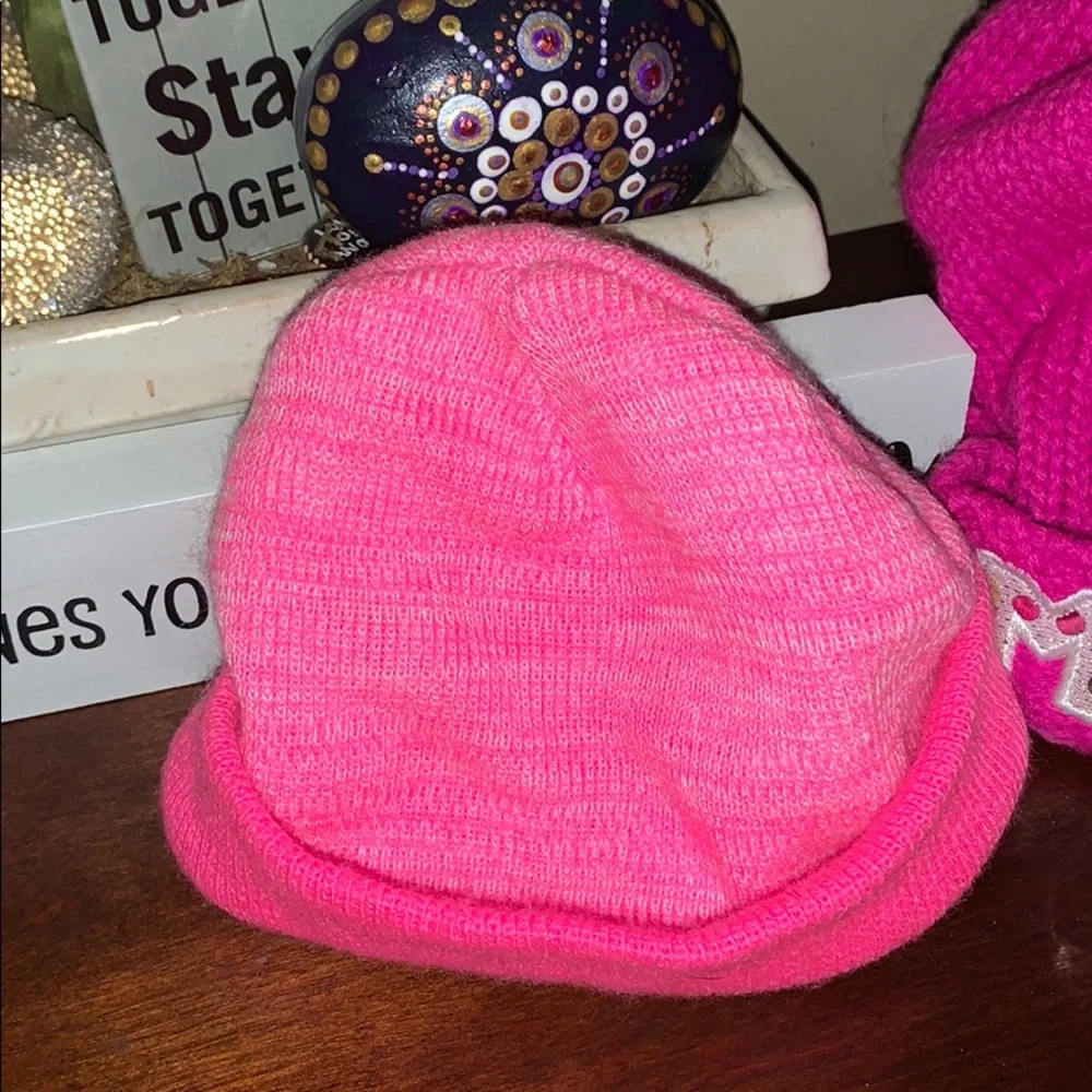 4 Pink beanie hat and headband set